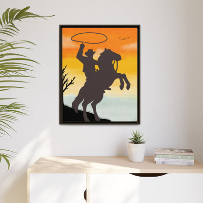Framed Canvas Art Print Western Home Decor Rustic Wall Art Gift for Cowgirl or Cowboy Country Housewarming Rodeo Home Decor Cowboy Sunset