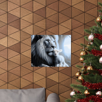 Lion and Lamb Matte Poster — Peaceful Nursery Wall Art