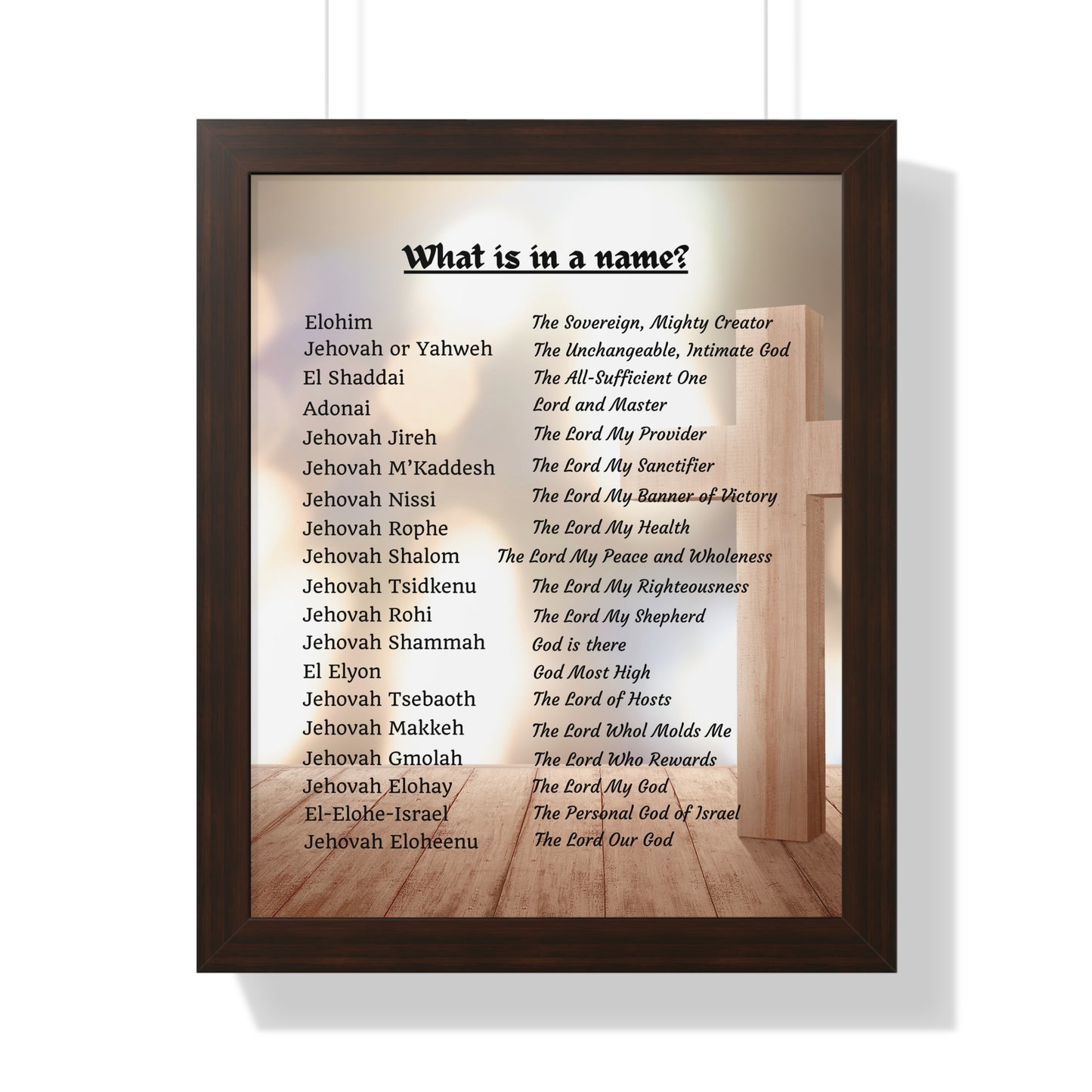 Framed Print Art Hebrew God Names Wall Art Home Decor Faith Gift Christian Room Prayer Space Divine Text Scripture Display Spiritual Design