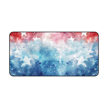 Patriotic Watercolor Stars Desk Mat – Red White Blue Mouse Pad