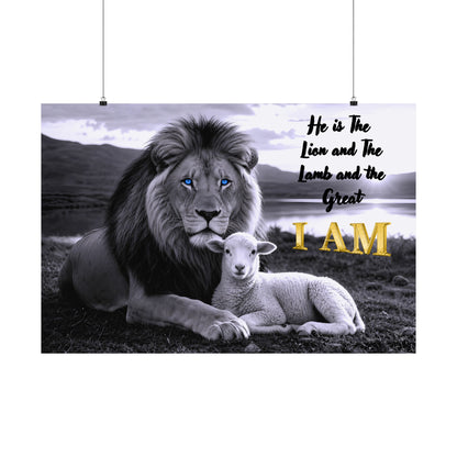 Matte Poster — "I AM" Lion and Lamb Christian Wall Art