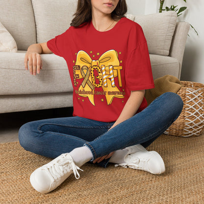 Fight Childhood Cancer T-Shirt — Gold Awareness Ribbon Bow Design