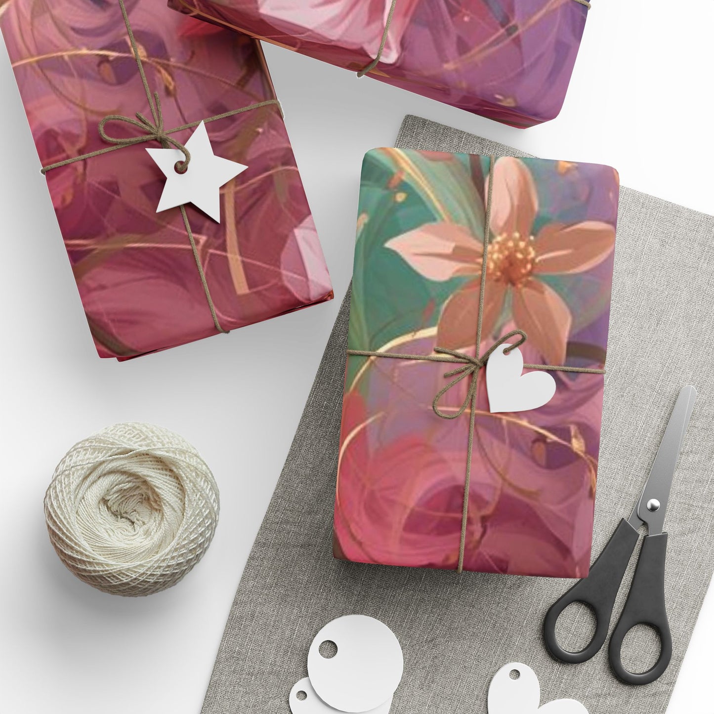 Floral Watercolor Wrapping Paper Roll — Pink Rose & Mint Gift Wrap