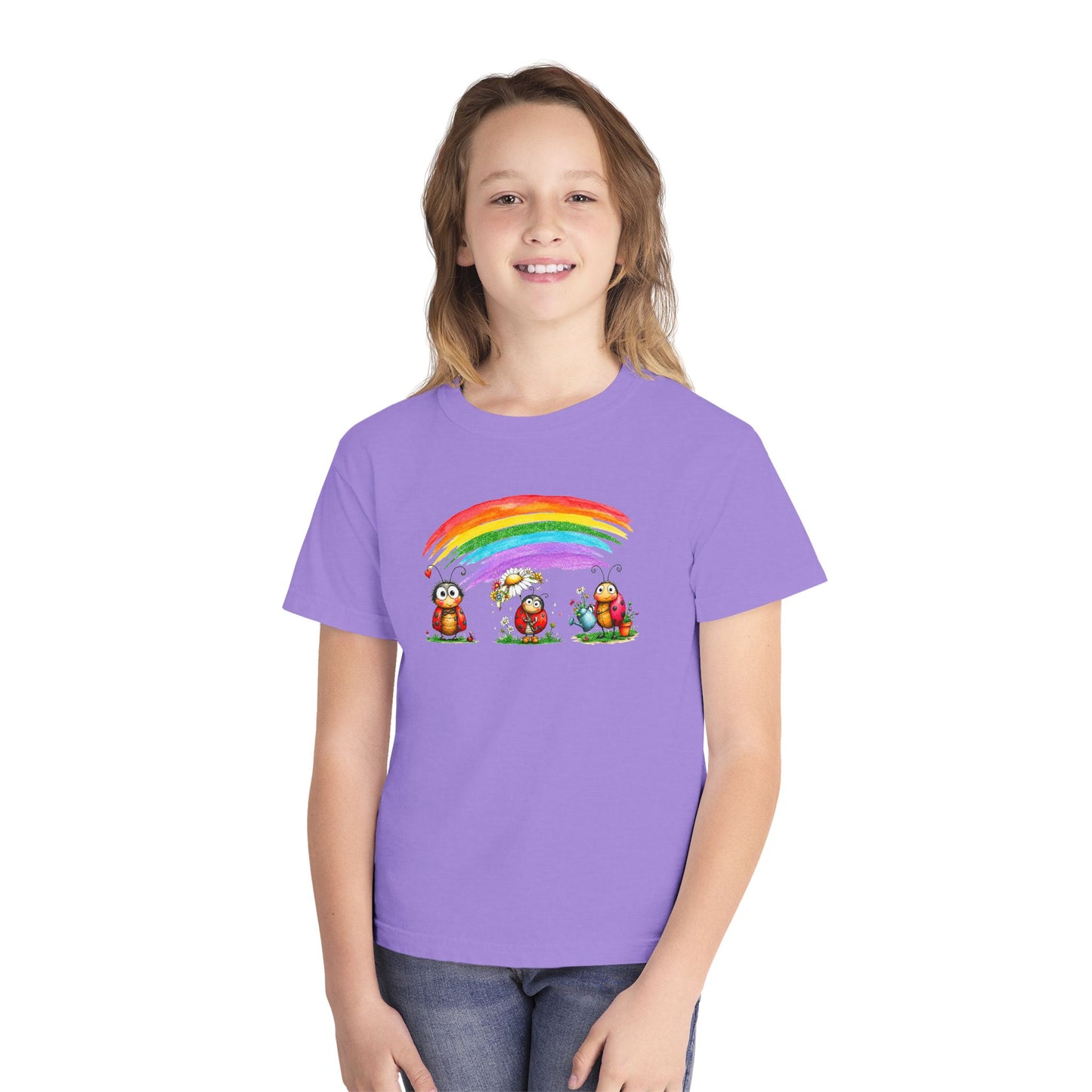 Kids Rainbow Ladybug Tee — Cute Playful Graphic Youth T-Shirt