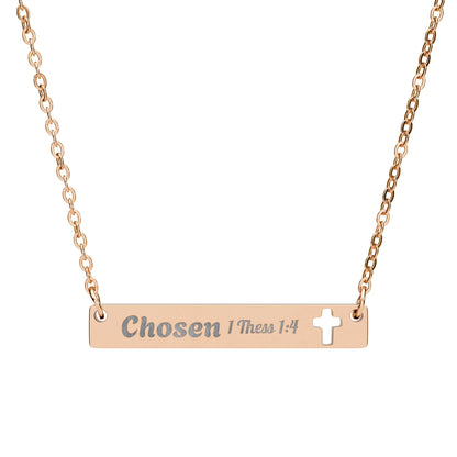 Cutout Cross Bar Necklace — Engraved "Chosen" Personalized Religious Pendant