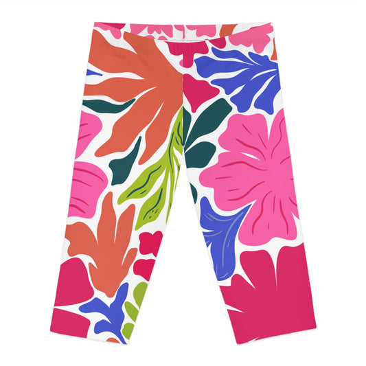 Capri Leggings Tropical Floral Capri Leggings Vibrant AOP Activewear for Summer Yoga Fitness Casual Wear Beach Retreat