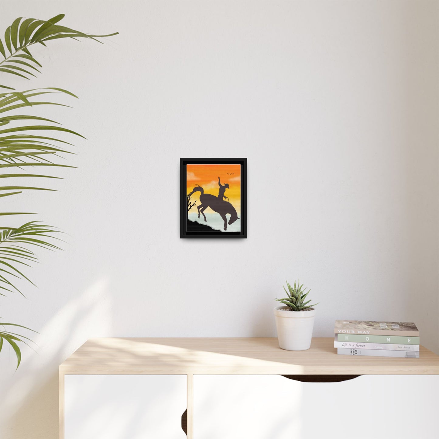 Framed Cowboy Sunset Canvas Art Equestrian Decor Farmhouse Wall Art Rustic Home Decoration Gift for Horse Lovers Rodeo Decor Housewarming Gift