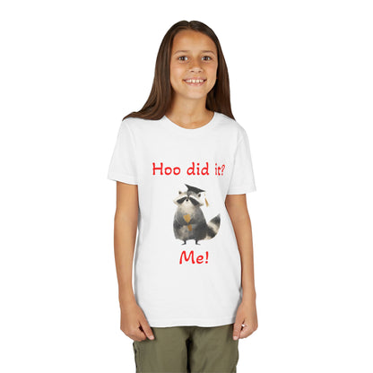 Youth Tee – Cute Raccoon “Hoo did it? Me!” Kids Shirt