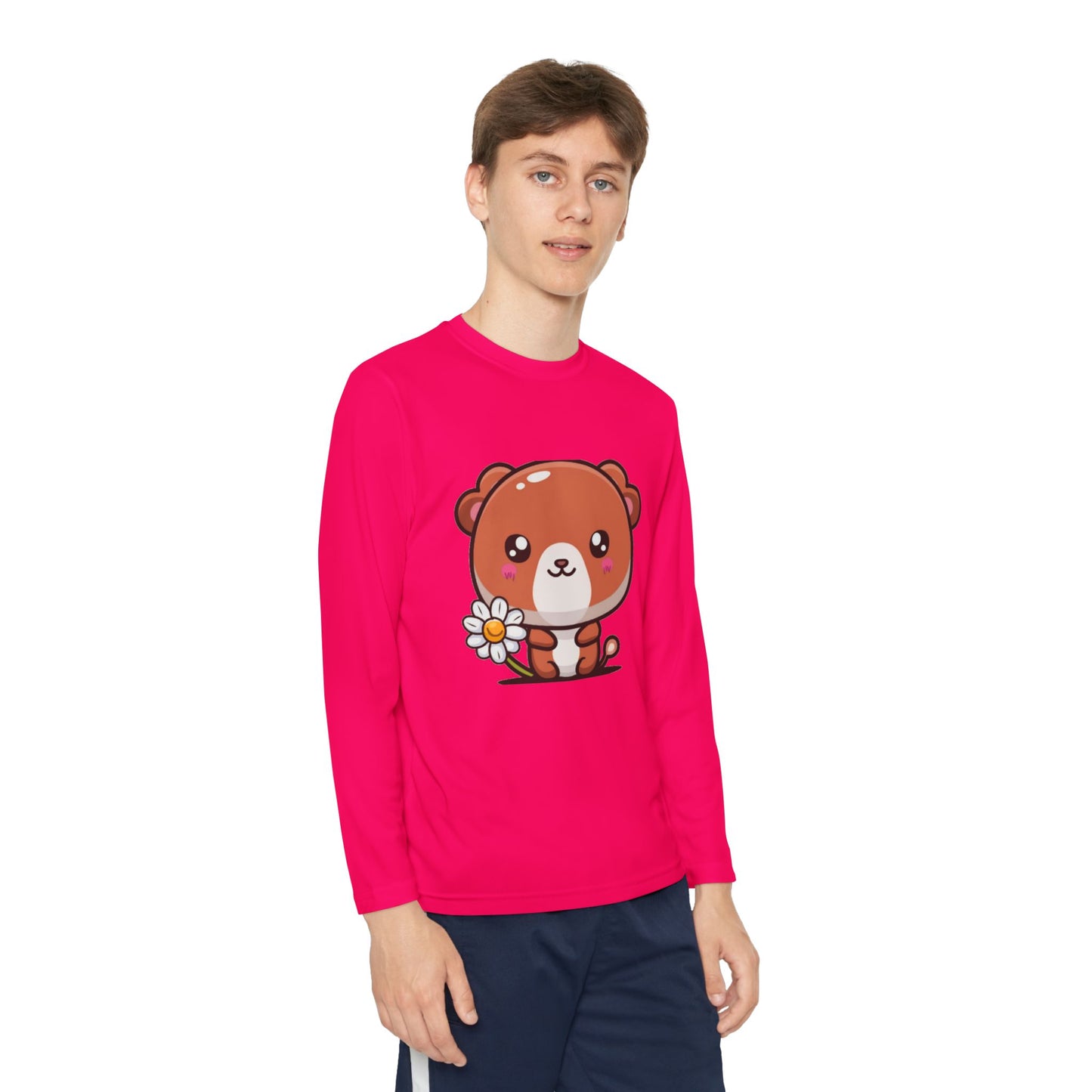 T-Shirt Cute Bear Youth Long Sleeve Competitor Tee Kids Bear Shirt Playful Tee for Boys and Girls Adorable Spring Apparel Gift