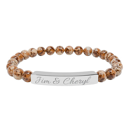Engravable Natural Stone Bar Bracelet — Personalized Stretch Beaded Bracelet