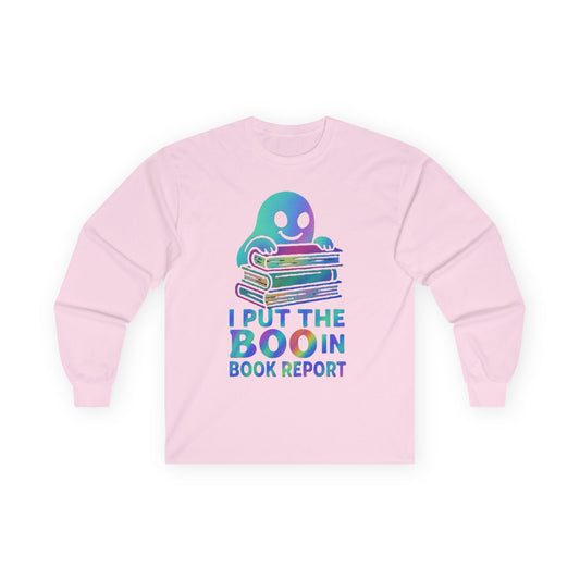 T-Shirt Whimsical Long Sleeve Tee for Book Lovers Halloween Shirt Cozy All-Seasons Top Fun Gift for Readers Book Report Humor Teacher Gift