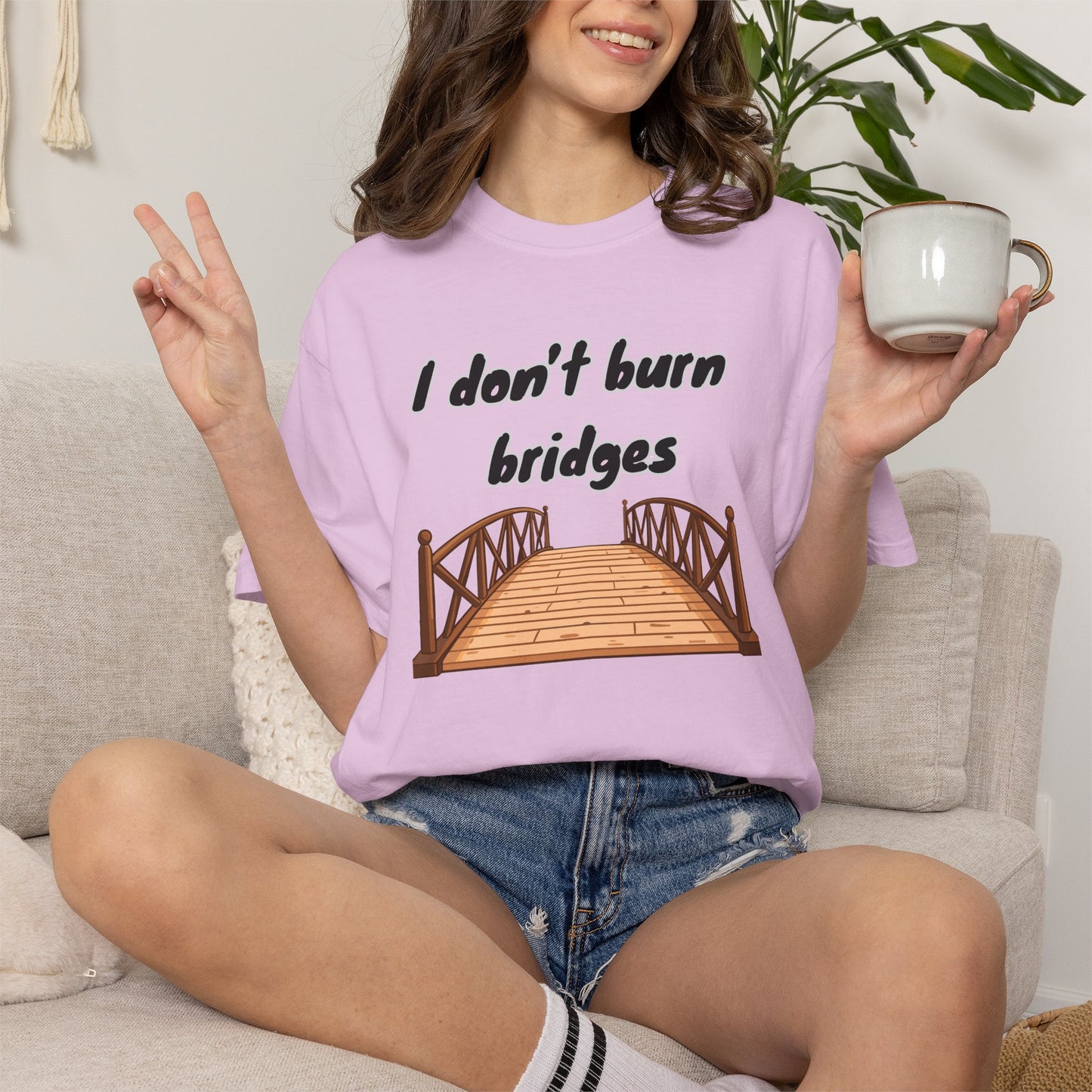 Bridge Graphic T-Shirt “I Don't Burn Bridges / I Just Loosen the Bolts” Funny Statement Tee Humorous Conversation Starter