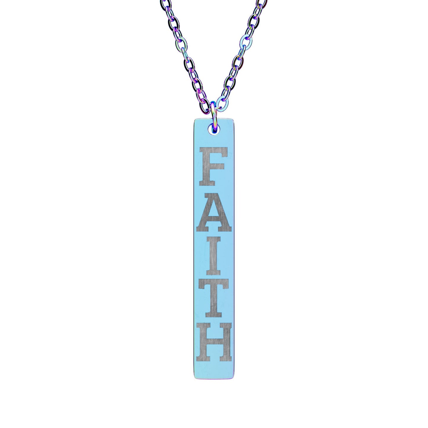 Engraved "FAITH" Vertical Bar Necklace — Personalized Stainless Steel Pendant