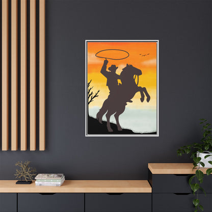 Framed Canvas Art Print Western Home Decor Rustic Wall Art Gift for Cowgirl or Cowboy Country Housewarming Rodeo Home Decor Cowboy Sunset