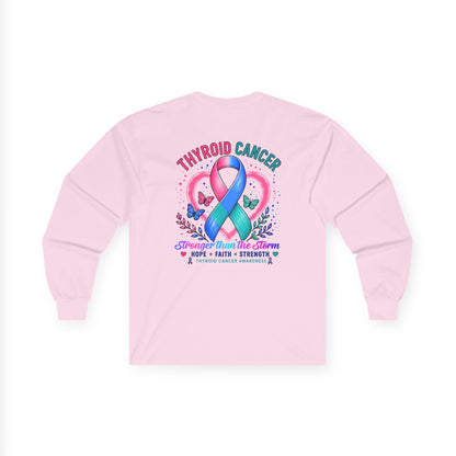 Thyroid Cancer Awareness Long Sleeve Tee – 'Stronger Than the Storm' Support Shirt