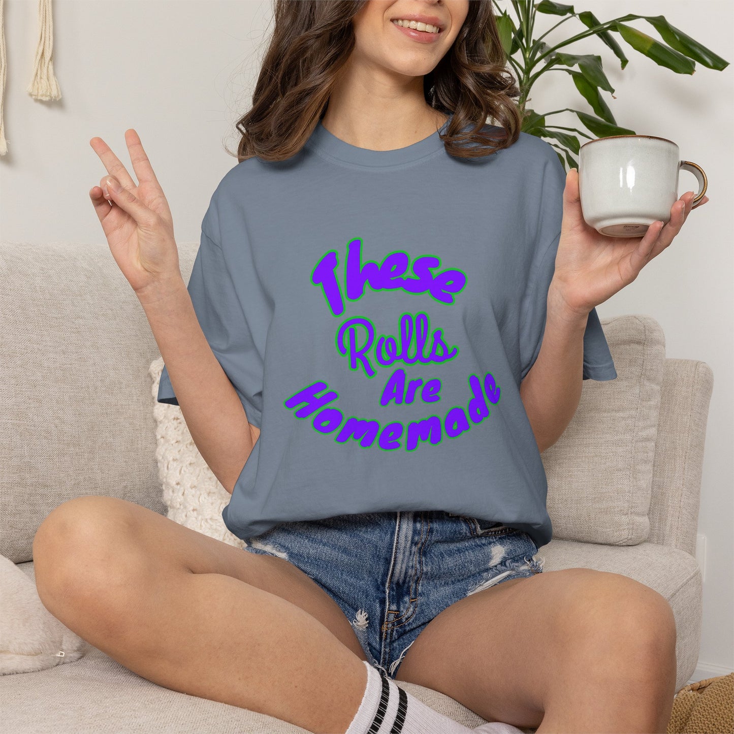 T-Shirt — "These Rolls Are Homemade" Retro Script Baking Tee