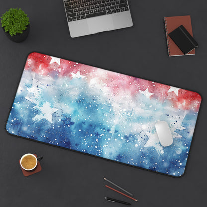 Patriotic Watercolor Stars Desk Mat – Red White Blue Mouse Pad