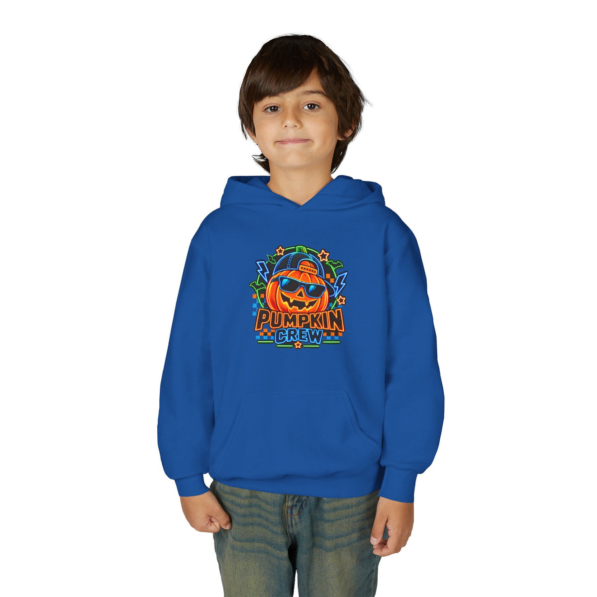 Youth Pumpkin Crew Hoodie — Cute Jack-O’-Lantern Halloween Sweatshirt