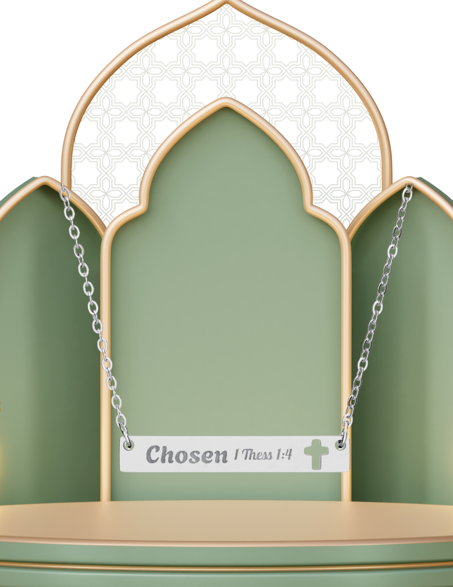 Cutout Cross Bar Necklace — Engraved "Chosen" Personalized Religious Pendant