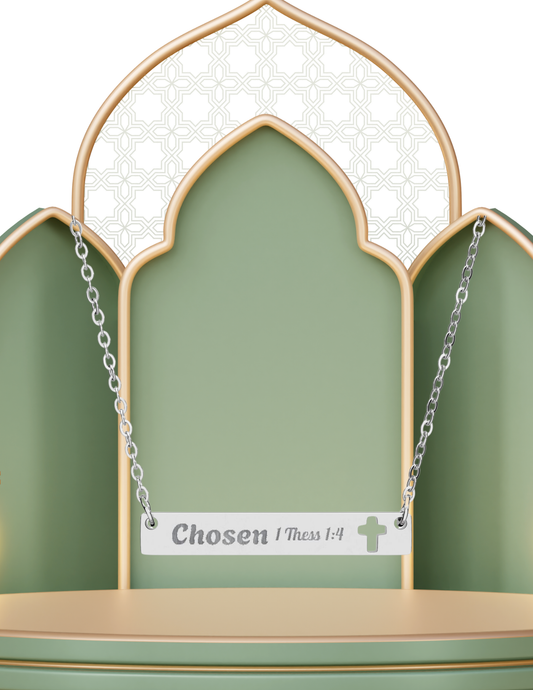 Cutout Cross Bar Necklace — Engraved "Chosen" Personalized Religious Pendant