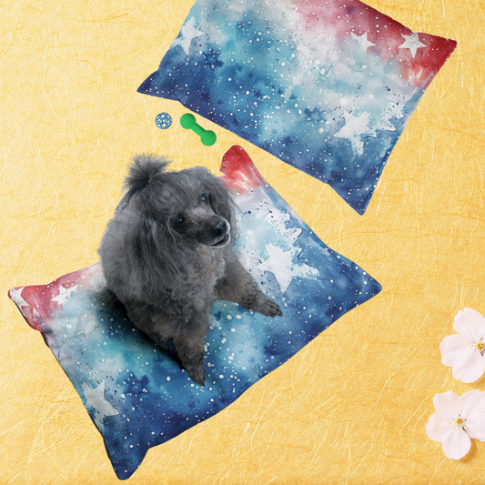 Stars & Stripes Watercolor Pet Bed — Patriotic Red White Blue Dog Cushion
